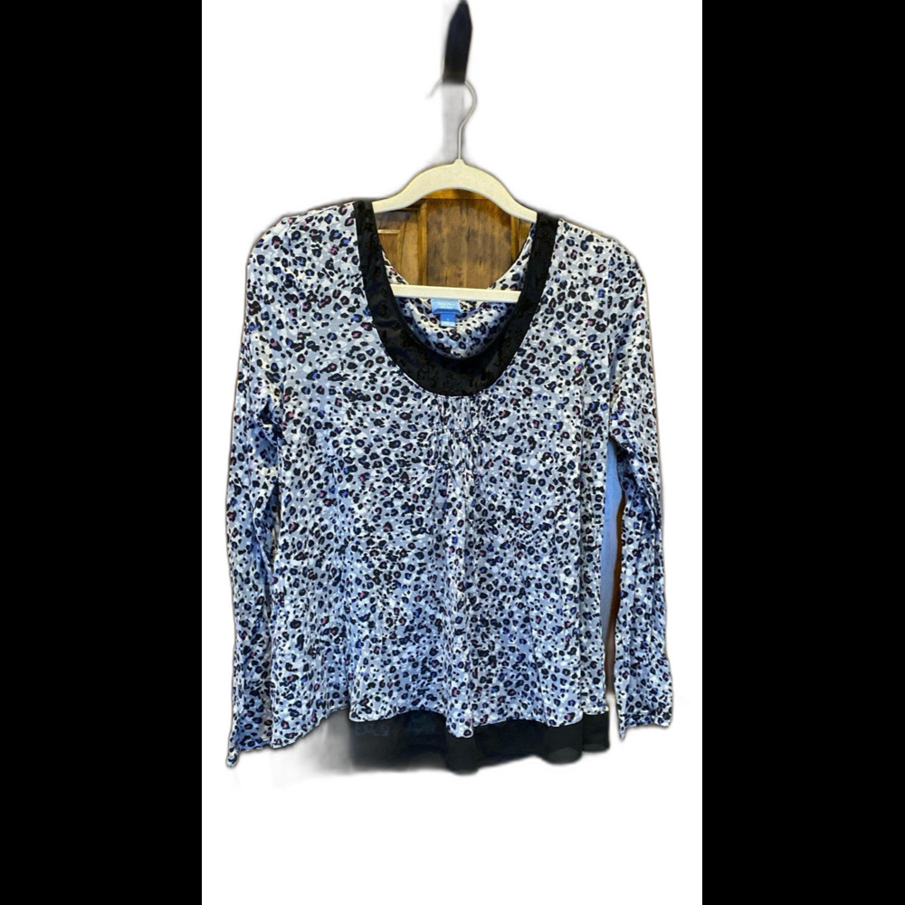 Simply Vera‎ Vera Wang Blouse Size Small Top Multicolor Leopard Print Scoop Neck
